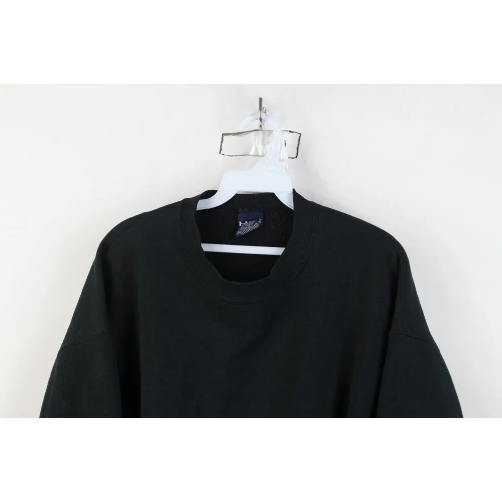 Vintage 90s Streetwear Mens XL Distressed Blank Crewneck Sweatshirt Black USA - Picture 2 of 12